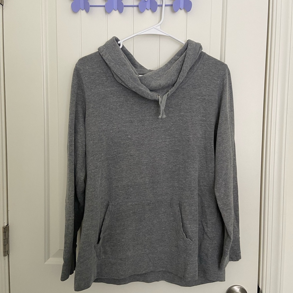 EUC Made For Life women’s gray cowl neck drawstring hooded sweatshirt top medium